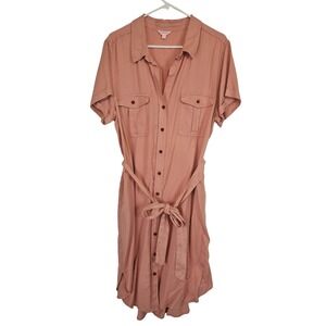 Teddi Rose Pink Tencel Lyocell Button Down Shirt Dress XXL Short Sleeve Utility